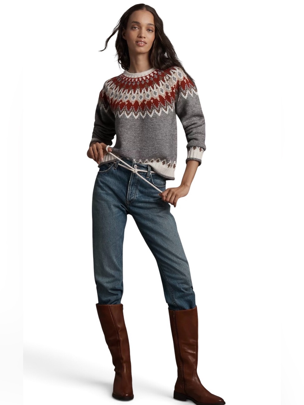 Anthropologie Hunter Crew-Neck Jacquard Sweater small cozy NWT winter snow boots
